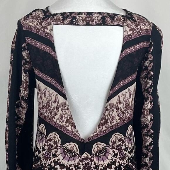 Free People Black Burgundy Boho Hippie Festival Cut Out Mini Dress NWOT Size S - Picture 5 of 12